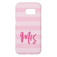 Personalize with Name Mrs Pink Stripes Preppy Samsung Galaxy S7 Case