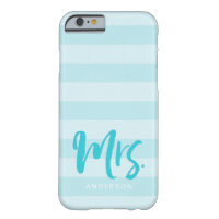 Personalize with Name Mrs Preppy Blue Stripes Barely There iPhone 6 Case