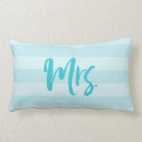 Personalize with Name Mrs Preppy Blue Stripes Lumbar Pillow