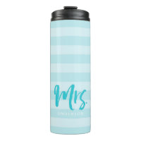 Personalize with Name Mrs Preppy Blue Stripes Thermal Tumbler