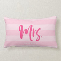 Personalize with Name Mrs Preppy Pink Stripes Lumbar Pillow