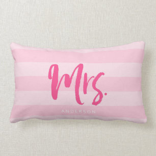 Personalize with Name Mrs Preppy Pink Stripes Lumbar Pillow