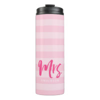 Personalize with Name Mrs Preppy Pink Stripes Thermal Tumbler