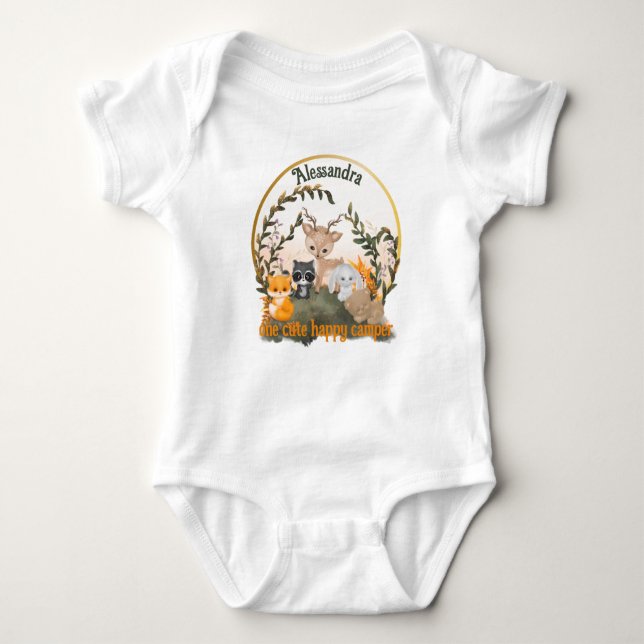 Personalize with name one cute happy camper baby bodysuit (Front)