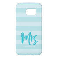 Personalize with Name Preppy Mrs Blue Stripes Samsung Galaxy S7 Case