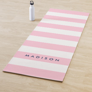 Personalize with Name Preppy Pink & White Stripes Yoga Mat