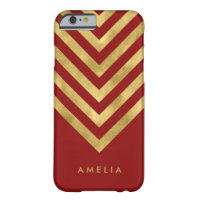 Personalize with name Red Faux Gold Geometric Barely There iPhone 6 Case