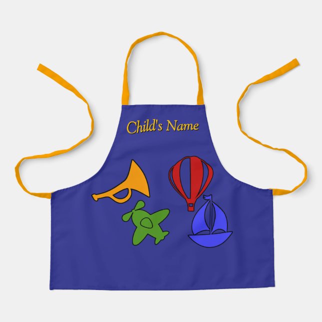 Personalize With Name Toy Collection Kids Blue    Apron (Front)