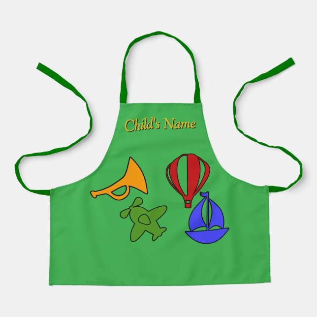 Personalize With Name Toy Collection Kids Green    Apron (Front)