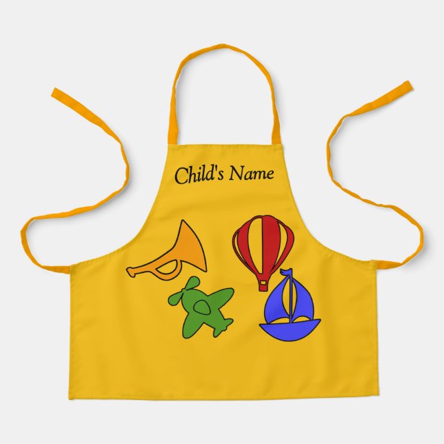 Personalize With Name Toy Collection Kids Yellow   Apron (Front)