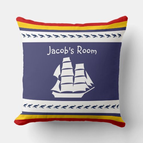Personalize with name whale  sailboat throw pillow