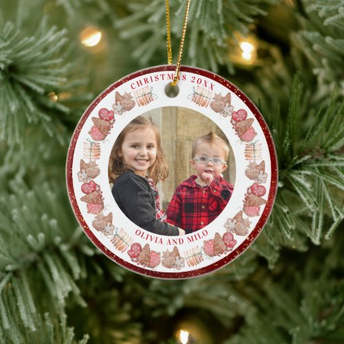 Personalize With Photo Holiday Cookies Wreath Ceramic Ornament