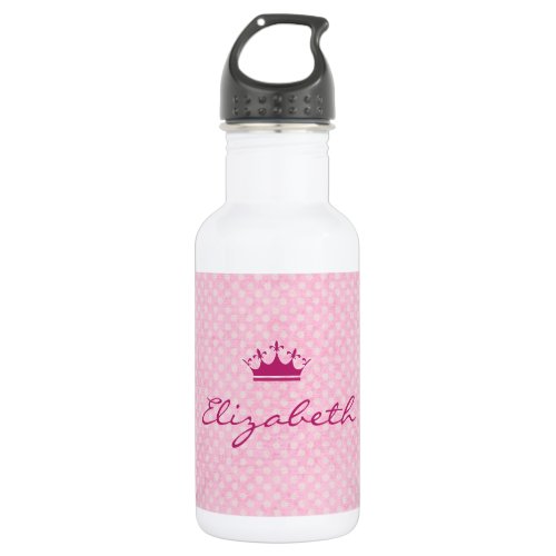 Personalize with Purple Tiara on Pink Polka Dots Water Bottle