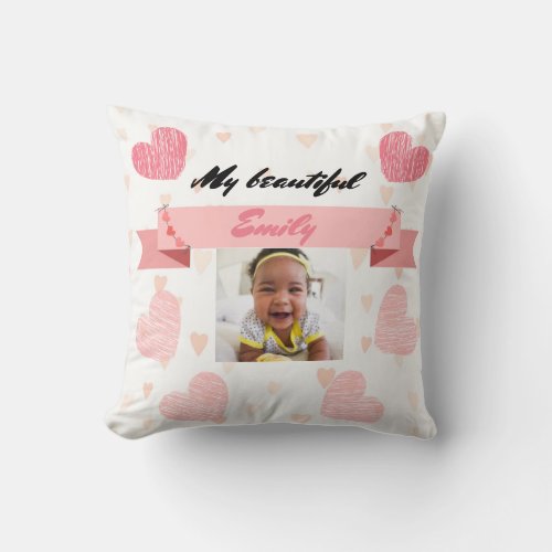 Personalize with your babys name and picture throw pillow