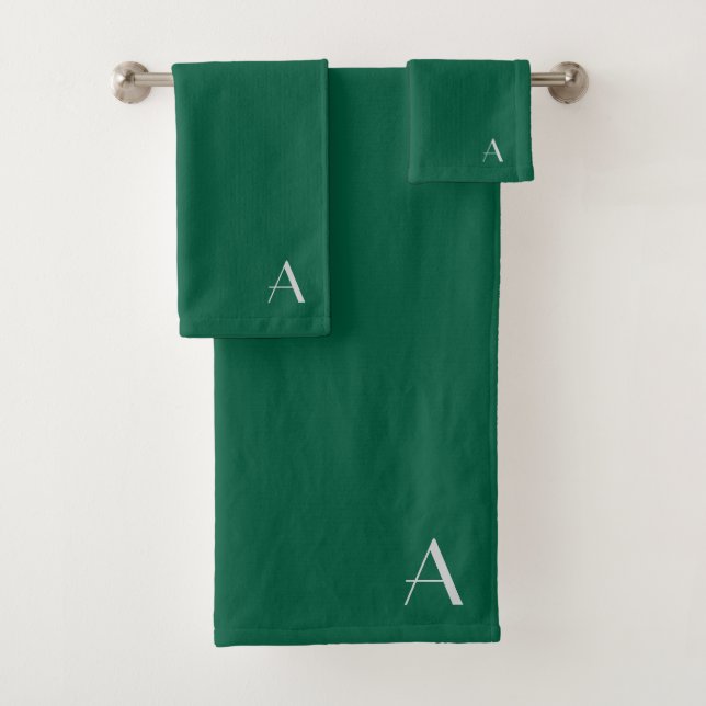 Personalize With Your Initial Green  Bath Towel Set (Insitu)