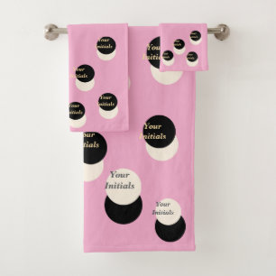 Personalize With Your Initials Offset Pink Fun  Bath Towel Set