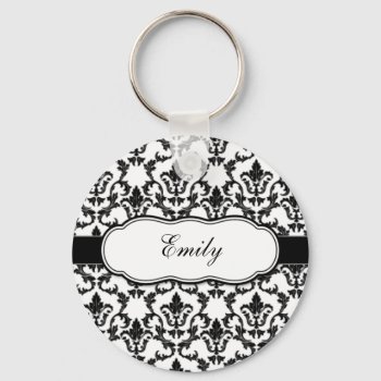 Personalize With Your Name Damask Keychain by artladymanor at Zazzle