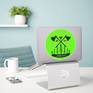 Personalize Woodsman Lumberjack Crossed Axes Pines Sticker