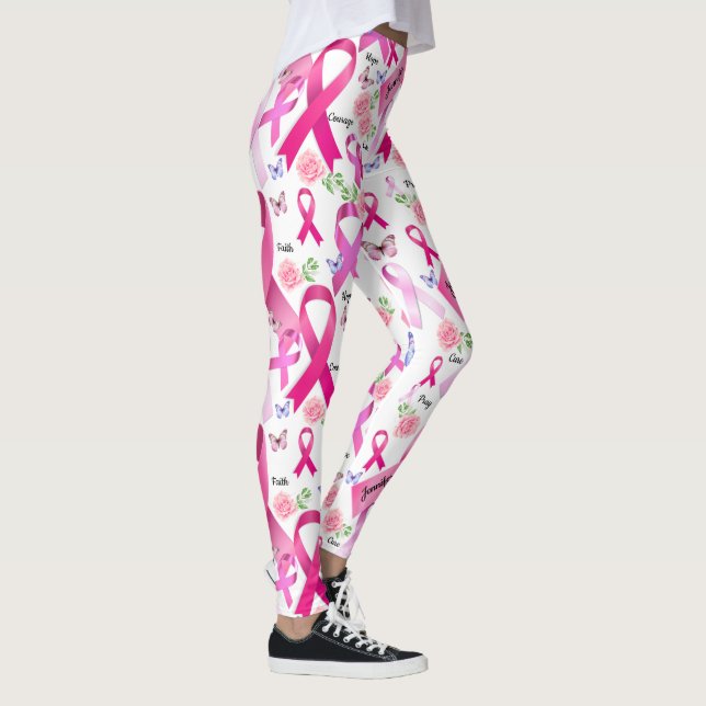 Personalize Words Name Pink Ribbon Breast Cancer Leggings (Right)