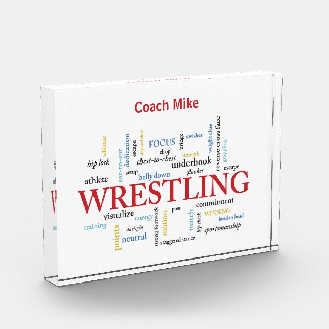 Personalize, Wrestling Coach Thank You in Words Acrylic Award (Left)