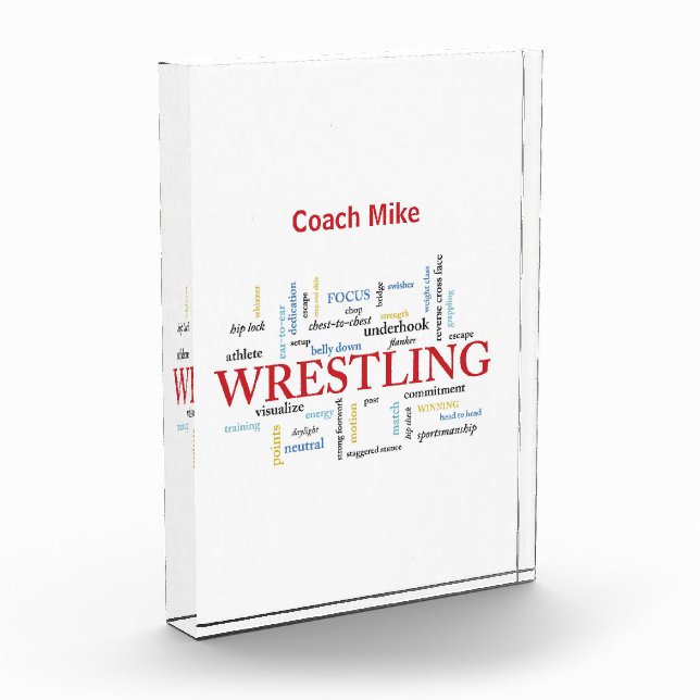 Personalize, Wrestling Coach Thank You in Words Acrylic Award (Left)
