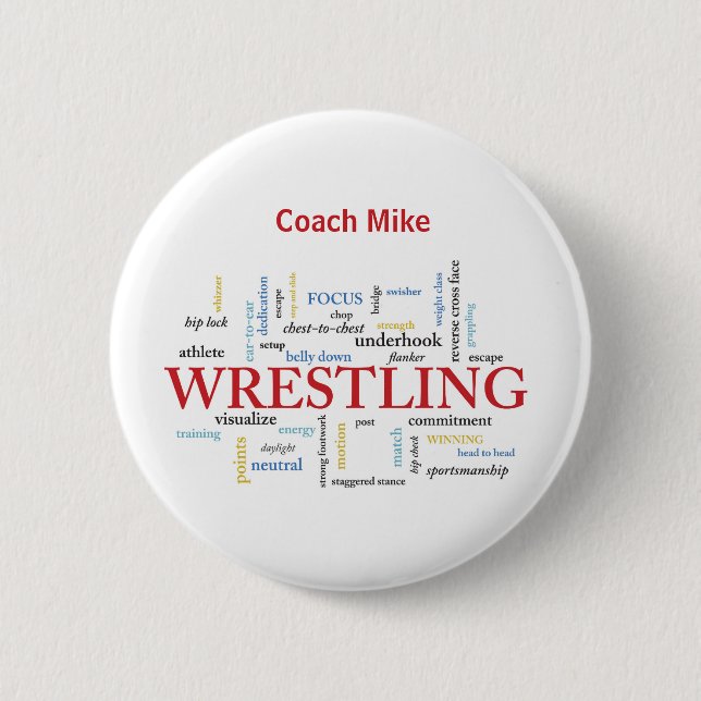 Personalize, Wrestling Coach Thank You in Words Button (Front)