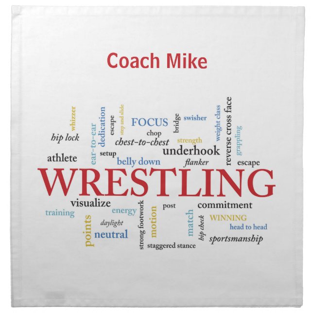 Personalize, Wrestling Coach Thank You in Words Cloth Napkin (Front)