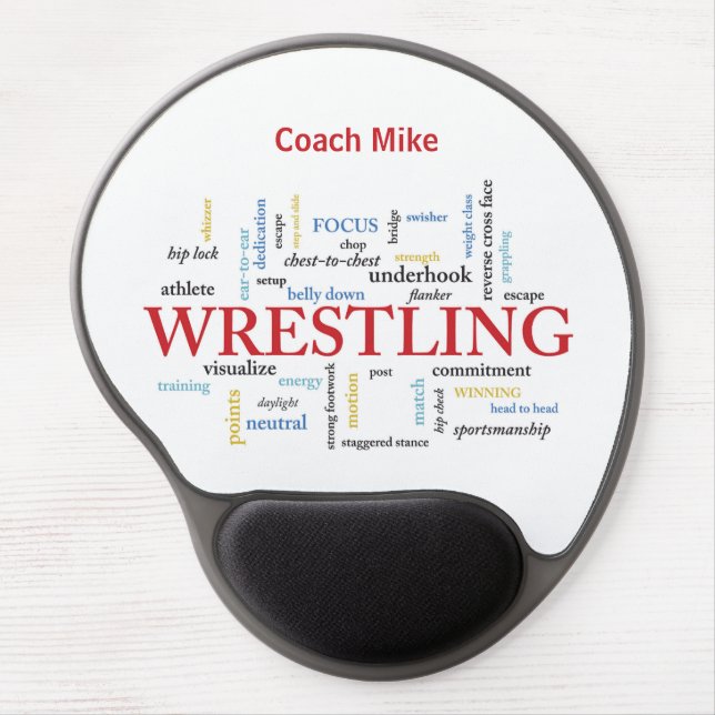 Personalize, Wrestling Coach Thank You in Words Gel Mouse Pad (Front)