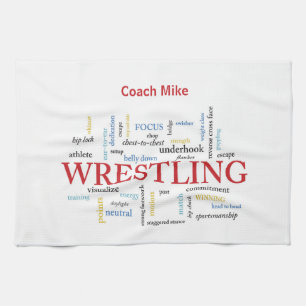 Personalize, Wrestling Coach Thank You in Words Kitchen Towel