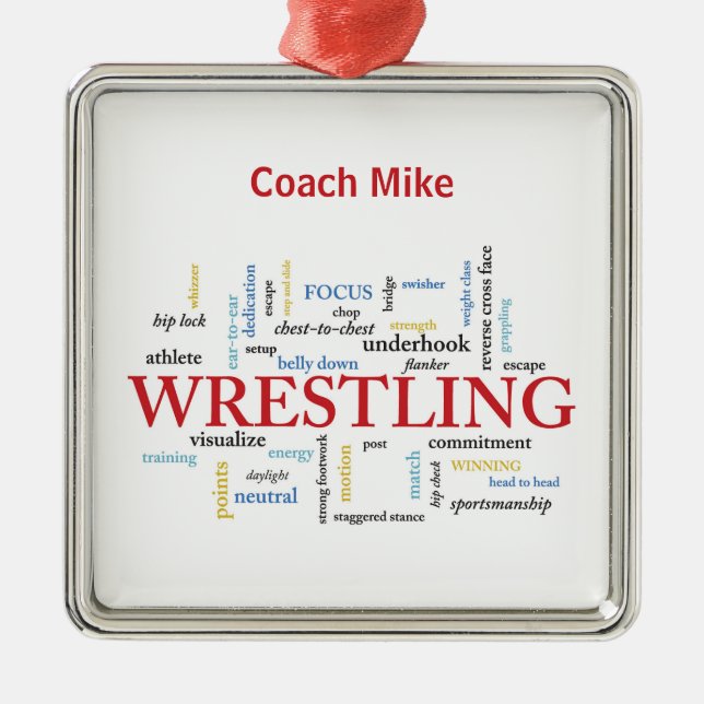 Personalize, Wrestling Coach Thank You in Words Metal Ornament (Front)
