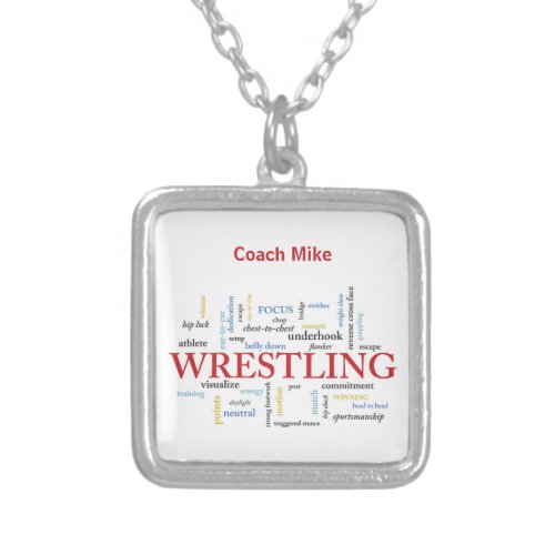 Personalize Wrestling Coach Thank You in Words Silver Plated Necklace
