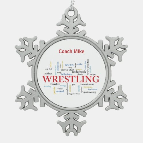 Personalize Wrestling Coach Thank You in Words Snowflake Pewter Christmas Ornament