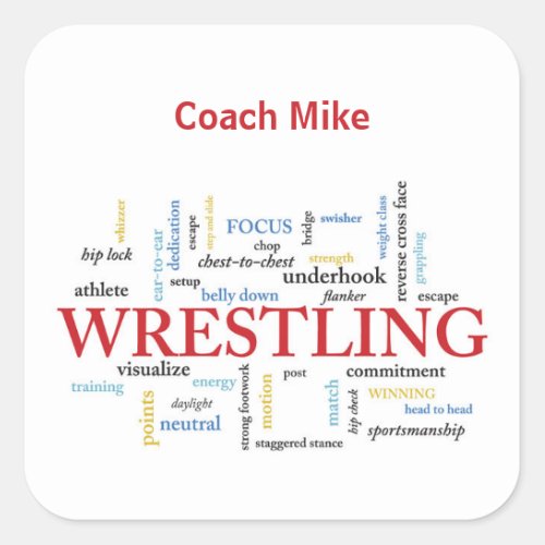 Personalize Wrestling Coach Thank You in Words Square Sticker