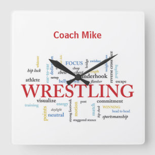 Personalize, Wrestling Coach Thank You in Words Square Wall Clock