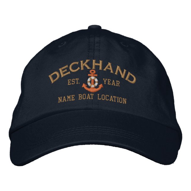 Personalize Year Name Deckhand LifeSaver Anchor Embroidered Baseball Cap (Front)