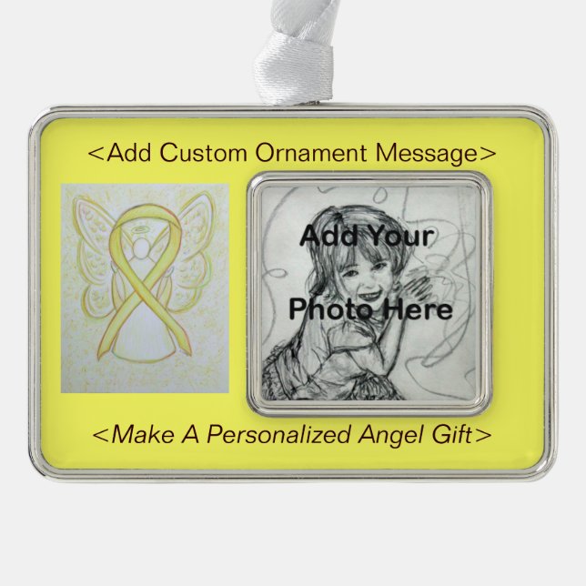 Personalize Yellow Awareness Ribbon Angel Ornament (Front)