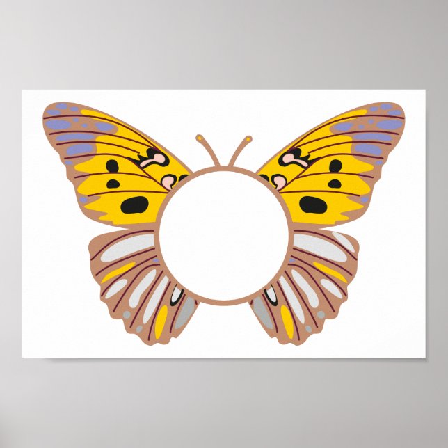 Personalize Yellow Butterfly Round Monogram Poster (Front)