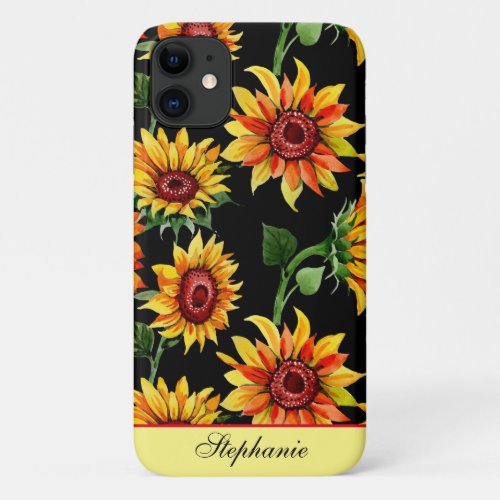 Personalize Yellow Girly Sunflower Fall iPhone 11 Case