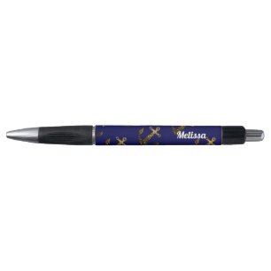 Personalize Yellow Gold sparkles Anchor Navy Blue Pen