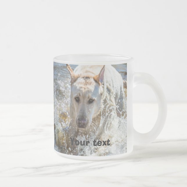Personalize:  Yellow Labrador Photo Playing Frosted Glass Coffee Mug (Right)