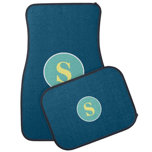 Personalize Yellow Monogram in Teal Circle Car Floor Mat (Set)