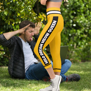 Personalize Yellow Orange Black White Cat Pet Name Capri Leggings