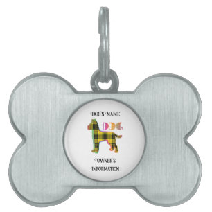 Personalize Yellow Plaid White DOG Bone  Pet ID Tag