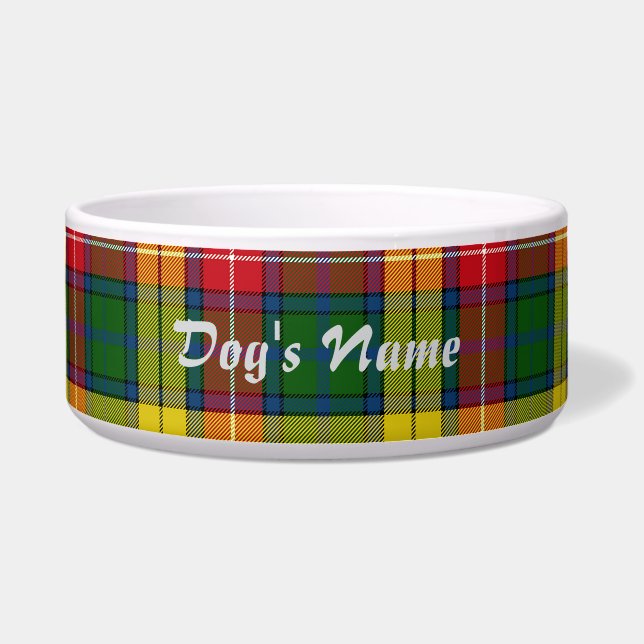 Personalize Yellow Red Green Plaid Large Dog  Bowl (Front)