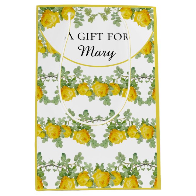 Personalize Yellow Rose  Medium Gift Bag (Front)