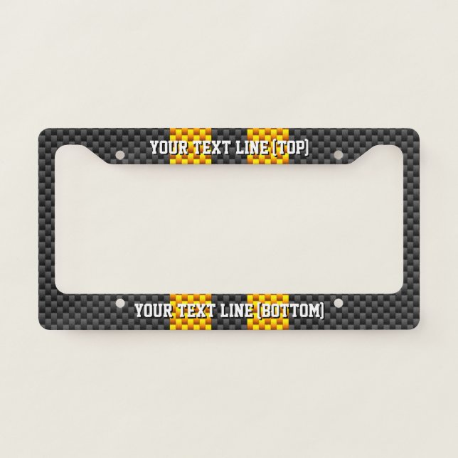 Personalize Yellow Stripe Carbon Fiber Print Style License Plate Frame (Front)