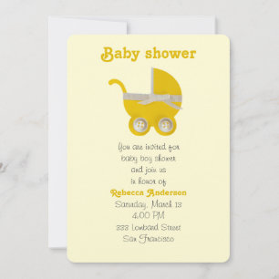 Personalize, yellow stroller and white bow invitation