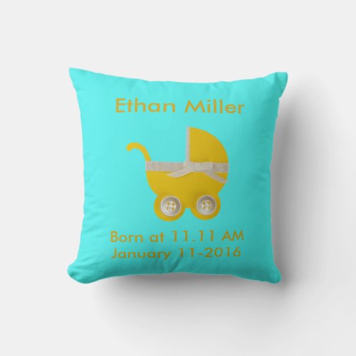 Personalize yellow stroller and white bow throw pillow