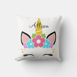 Personalize You Own Floral Baby Unicorn Throw Pillow