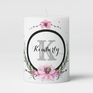Personalize You Own Floral Pillar Candle